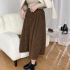 High-waist Plain Corduroy A-line Midi Skirt