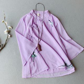 Long-sleeve Mandarin Collar Embroidered Blouse
