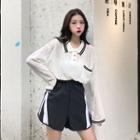 Striped Long-sleeve Polo Shirt / Two-tone Shorts