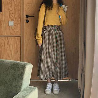 Button Back Plain Sweater Yellow - One Size