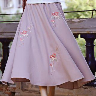 Midi Embroidered A-line Skirt