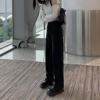 High Waist Heart Buckled Straight Leg Jeans