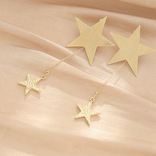 Star Drop Earring 1 Pairs - 925 Silver Needle - Gold - One Size