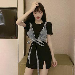 Plain Shirt / Short-sleeve T-shirt Dress / Denim Vest / Set