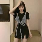 Plain Shirt / Short-sleeve T-shirt Dress / Denim Vest / Set