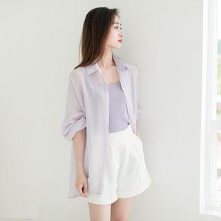 Sheer Lapel Long-sleeve Cardigan