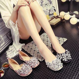 Faux-leather Jeweled Flats