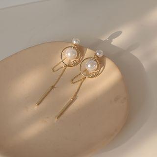 Faux Pearl Alloy Dangle Earring 1 Pair - Earrings - Gold & White - One Size