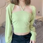 Set: Halter-neck Top + Crop Cardigan