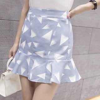 Printed Ruffle Hem Mini Skirt