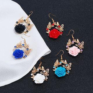 Resin Flower Alloy Butterfly Dangle Earring