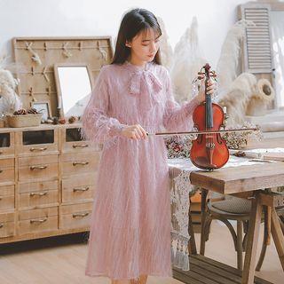 Long-sleeve Bow-neck Midi Dress