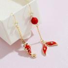 Fish & Tail Asymmetrical Dangle Earring 1 Pair - Fish & Tail - Red & Gold - One Size