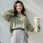 Bell-sleeve Loose-fit Plain Knitted Sweater