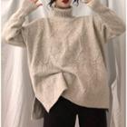 High Neck Cable Knit Oversized Sweater As Shown In Figure - One Size