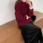 Lace Panel Fleece Sweatshirt / Midi A-line Skirt / Set