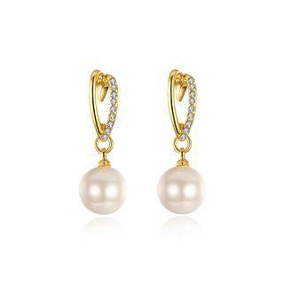 Elegant Pearl Gold Earrings With Austrian Element Crystal Golden - One Size