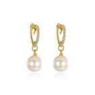 Elegant Pearl Gold Earrings With Austrian Element Crystal Golden - One Size