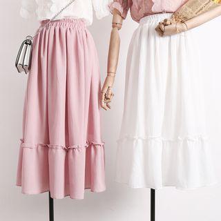 Elastic-waist A-line Midi Skirt