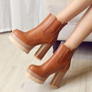 Platform Chunky Heel Brogue Chelsea Boots