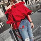 Puff Sleeve Off Shoulder Blouse Red - One Size