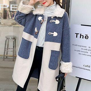 Color-block Single-breasted Midi Coat