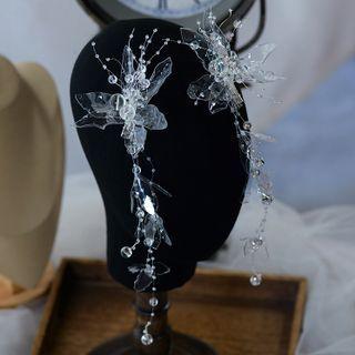 Wedding Butterfly Faux Crystal Hair Clip 1 Pair - White - One Size