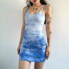 Spaghetti-strap Tie-dyed Mini Sheath Dress
