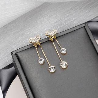 Heart Rhinestone Fringed Earring E1722-5 - 1 Pair - Gold - One Size
