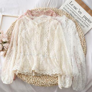 Tie-neckline Lace Shirt With Camisole