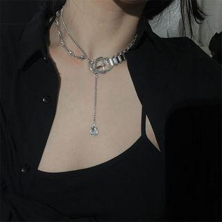 Rhinestone Pendant Alloy Choker Silver - One Size
