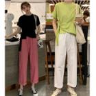 Short-sleeve Asymmetric T-shirt / Straight Cut Pants
