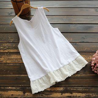 Floral Embroidered Tank Top White - One Size