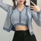Set: Cropped Knit Tank Top + Cardigan Blue - One Size