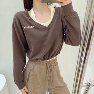 Halter-neck Mock Two-piece Cropped Sweatshirt
