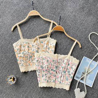 Cutout Embroidered Lace Trim Suspender Top