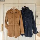 Flap-pocket Corduroy Shirt With Belt