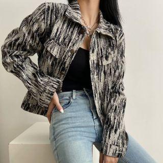 Printed Denim Jacket Gray - One Size