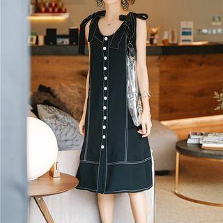 V-neck Button Detail Sleeveless Dress