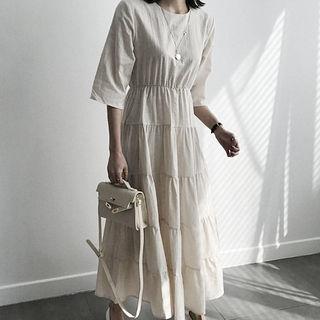 Linen Blend Maxi Tiered Dress