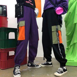 Lettering Strap Color Block Cargo Pants