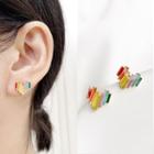 Striped Heart Earring Wer085 - 1 Pair - Multicolor - One Size