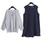 Bow Accent 3/4 Sleeves Blouse / Sleeveless Mini Dress