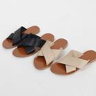 Cross-strap Genuine Leather Slide Sandals