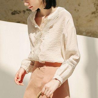 Puff-sleeve Crochet Trim Blouse