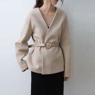 Open-front Wool Blend Coat With Belt