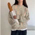 Long-sleeve Splash Knit Top Floral - One Size