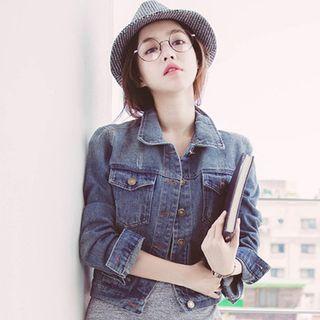 Long-sleeved Distressed Fleece Plain Denim Coat