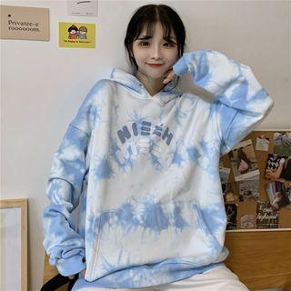 Front Pocket Lettering Tie-dyed Hooded Sweatshirt