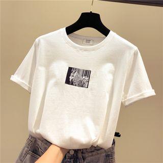 Short-sleeve Zebra Embroidered T-shirt